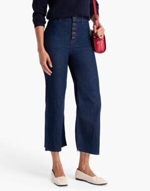 VERONICA BEARD Grant High Rise Wide Leg Cropped Jeans Exposed Button Raw Hem